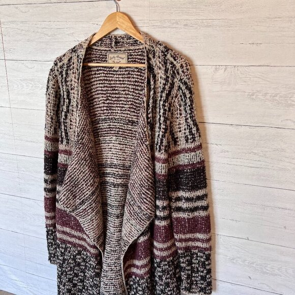 Lucky Brand Duster Cardigan Womens Size Large Boho Wool Longline Metallic Thread - Picture 6 of 16